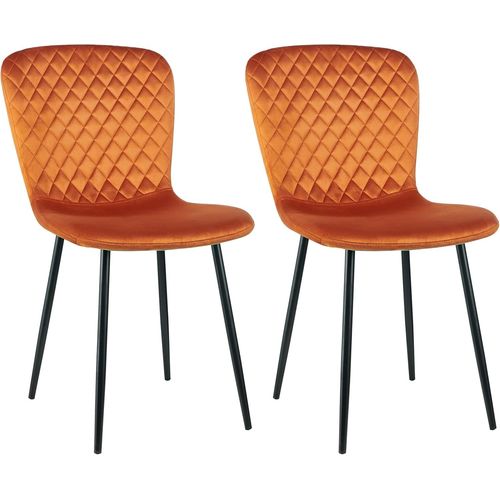 Lot De 2 Chaises De Salle À Manger En Velours Avec Dossier Et Pieds En Métal - Design Rétro Moderne Du Milieu Du Siècle - Pour Cuisine, Salle À Manger Et Salon - 86 X 58 X 45 Cm - Orange.[G319]