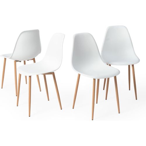 Lot De 4 Chaises De Salle À Manger Scandinave, En Polypropylène, Coussins Et Pieds En Métal De Couleur Chêne, Imperméables Et Faciles À Nettoyer, Conviennent Pour Salle À Manger, Salon,.[G596]