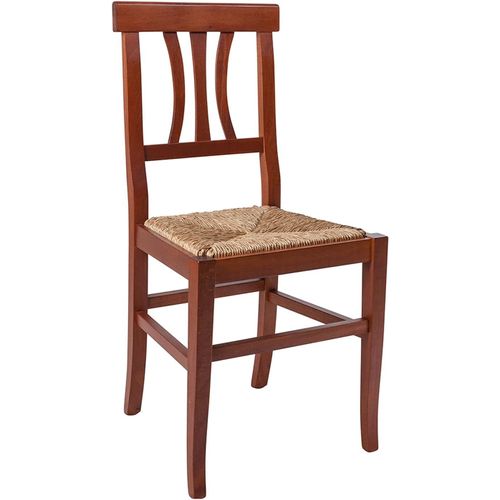 Lot De 2 Chaises De Salon Ou De Cuisine, Style Campagnard, Structure En Bois Avec Fond En Paille, 42,5x42h89 Cm, Couleur Noyer.[G587]