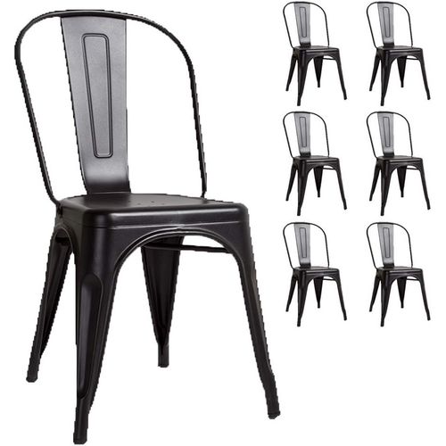 Lot De 6 Chaises En Métal Noir Mat - Style Industriel.[G165]