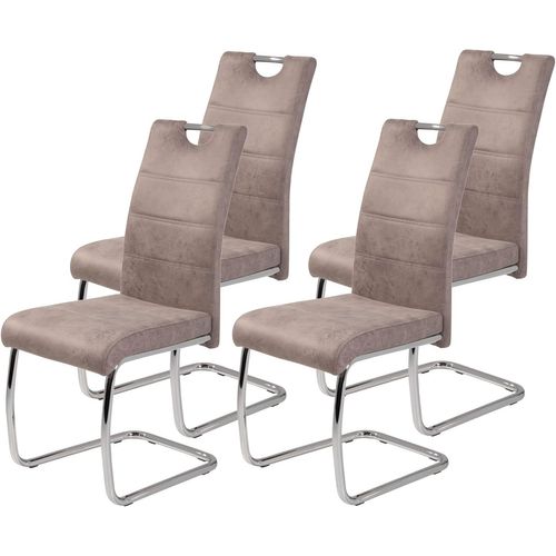 Flora Ii Lot De 4 Chaises Luge Pour Cuisine Microfibre Rétro Beige Armature En Tube Rond Chromé Dossier Avec Poignée.[G361]