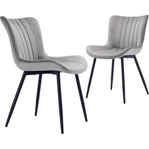 Chaises De Salle À Manger Lot De 2 En Velours, Chaise De Cuisine Moderne Rembourrée Avec Dossier Et Pieds En Métal Pour Salle À Manger, Salon Et Chambre À Coucher, Gris Clair.[G164]