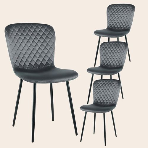 Lot De 4 Chaises De Salle À Manger En Velours Avec Dossier Et Pieds En Métal - Design Rétro Moderne Du Milieu Du Siècle - Pour Cuisine, Salle À Manger Et Salon - 86 X 58 X 45 Cm - Gris.[G323]