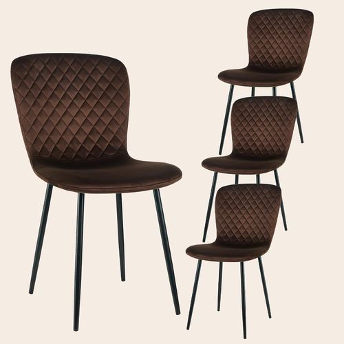 Lot De 4 Chaises De Salle À Manger En Velours Avec Dossier Et Pieds En Métal - Design Rétro Moderne Du Milieu Du Siècle - Pour Cuisine, Salle À Manger Et Salon - 86 X 58 X 45 Cm - Marron.[G316]