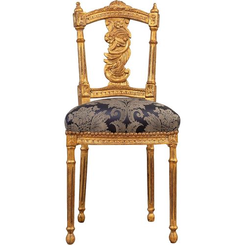 Biscottini International Art Trading Ancienne 95 X 45 X 42 Cm Louis Xvi Antique Or, Chaise Rembourrée Style Français, Fauteuil Chambre En Tissu Beige, Media L7328.[G395]