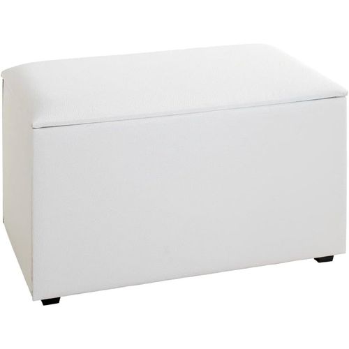 Coffre De Rangement Blanc, Tissu Synthétique Aspect Cuir, Mdf - Dim.: L 65 Cm X H 42 Cm X P 40 Cm, Style: Modern.[G404]