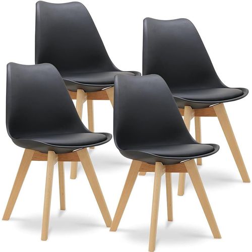 Lot De 4 Chaises Design Scandinave Coque Rigide Noir, Assise Mousse Et Revetement Pu, Avec 4 Pieds Bois.[G653]