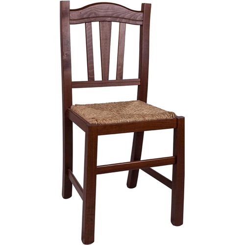 Chaise De Salon Ou De Cuisine, Style Campagnard, Structure En Bois Avec Fond En Paille, 39x45h96 Cm, Couleur Noyer.[G208]