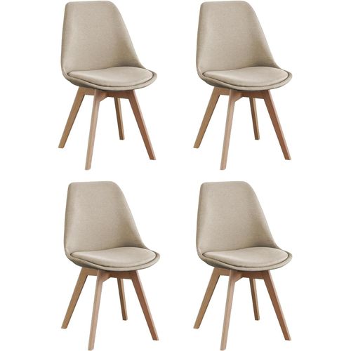 Lot De 4 Chaises De Salle À Manger De Style Scandinave Modèle Odin Tapissées En Tissu Au Design Minimaliste Et Sophistiqué, Avec Pieds En Bois De Hêtre, 43 X 41,5 X 83 Cm, Couleur Vison.[G648]
