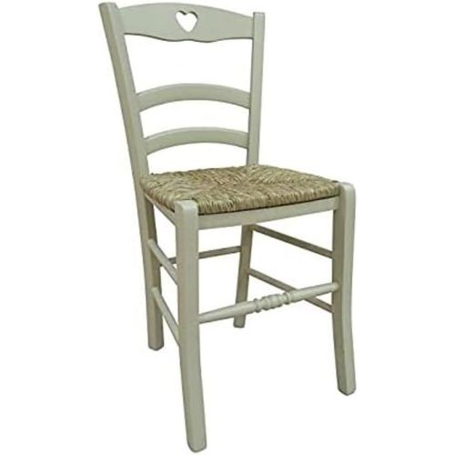 Chaise Classique En Bois Avec Détails En Forme De C?Ur, Fabriquée En Italie, 45 X 47 X 88 Cm, Couleur Sable, Avec Fond En Paille.[G419]