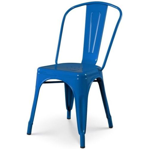 Chaise En Métal Bleu Style Industriel - Finition Brillant.[G430]