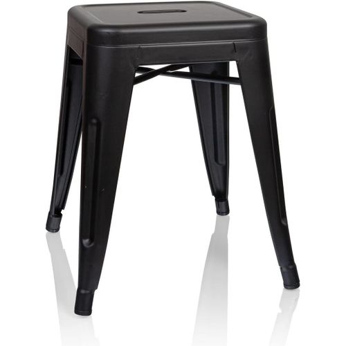 Tabouret En Métal Vantaggio Noir Mat Tabouret Au Design Industriel, Empilable, Bas.[G222]