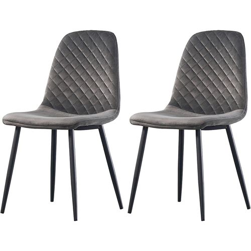 Lot De 2 Chaises De Salle À Manger, Fauteuil Avec Dossier, Style Scandinave Et Vintage, En Velours, Pieds En Acier Noir, Gris.[G426]