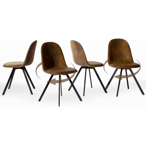 Lot De 4 Chaises De Salle À Manger Pivotantes À 360°, Sans Accoudoirs Et Avec Pieds Radiaux En Métal, Élégantes, Pour Chambre À Coucher Et Salle À Manger, Marron Rétro.[G417]