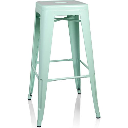 Tabouret De Bar Vantaggio High Métal Vert Pastel Mat Tabouret Rétro Design Industriel, Empilable.[G217]