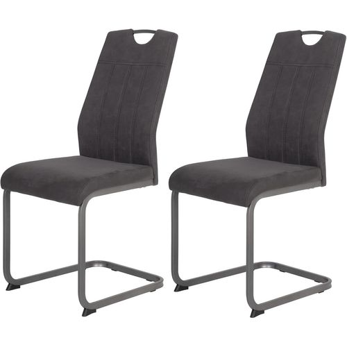 Christina Lot De 2 Chaises Luge Pour Salle À Manger Microfibre Anthracite D¿Aspect Rétro Armature Métallique Grise Dos Avec Poignée.[G439]