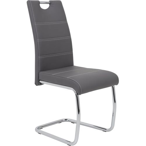 Lot De 1 Chaise À Bascule Flora Revêtement En Cuir Synthétique Gris Structure Tubulaire Ronde Chromée Chevalet Avec Poignée Charge Maximale : 120 Kg.[G683]