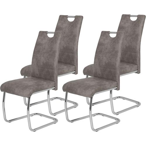 Flora Ii Lot De 4 Chaises Luge Pour Cuisine Microfibre Rétro Grise Armature En Tube Rond Chromé Dossier Avec Poignée.[G670]