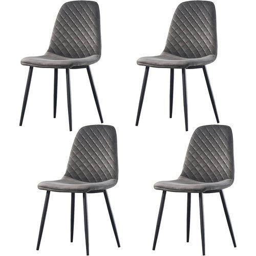 Lot De 4 Chaises De Salle À Manger, Fauteuil Avec Dossier, Style Scandinave Et Vintage, En Velours, Pieds En Acier Noir, Gris.[G427]
