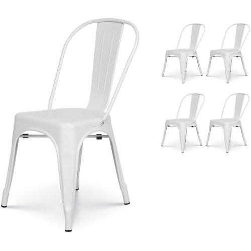 Lot De 4 Chaises Blanches En Métal Style Industriel Factory.[G209]