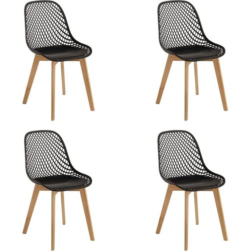 Chaise De Salle À Manger Moderne Lot De 4 Pièces, Chaise Ergonomique De Cuisine, Chaise De Bureau De Design Avec Texture, Chaise Avec Pieds En Bois, 48x43x84 Cm, Noir, 4 Pièces.[G30]