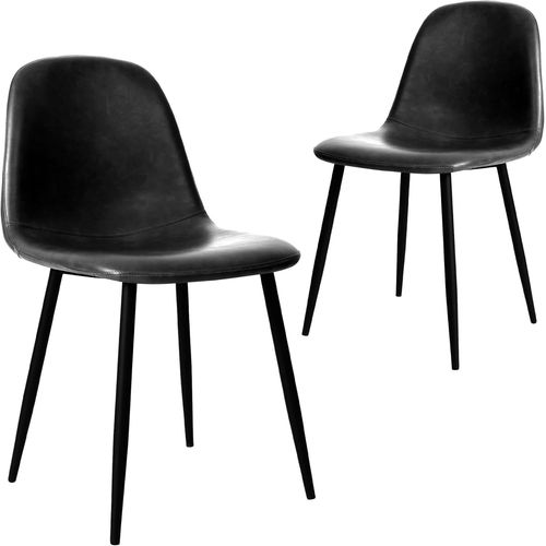Lot De 2 Rétro Rembourrées Pour La Cuisine Et La Salle À Manger, Chaises Scandinaves En Similicuir Avec Pieds En Métal, Noir, Pu, Mousse, Black, Set Of 2.[G24]