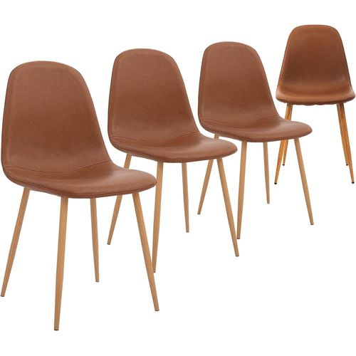 Ensemble De 4 Chaises De Salle À Manger , Chaises De Cuisine Capitonnées Rétro Pour Salon, Salle À Manger, Chaises Scandinaves En Similicuir Avec Pieds En Métal, Marron.[G21]