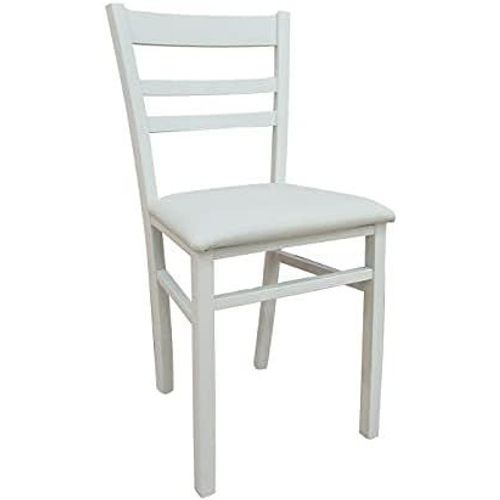 Chaise Classique En Bois, Fabriquée En Italie, Avec Fond En Similicuir Blanc, 41 X 43 X 86 Cm, Couleur Blanche.[G460]