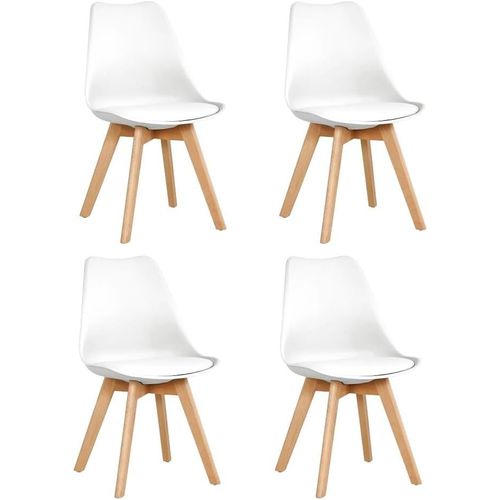 Lot De 4 Chaises De Salle À Manger De Style Nordique - 47 X 42 X 84 Cm - Modèle Karlson - Pack Design Simple Et Élégant - Avec Pieds En Hêtre - Couleur Blanche.[G704]