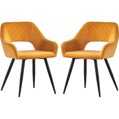 Lot De 2 Chaises De Salle À Manger Revêtée En Velours, Chaises Scandinaves Avec Dossier Et Accoudoirs Capitonnée,Chaises De Salon Sièges Rembourré,Pieds En Métal Pour Bureau(Jaune).[G454]