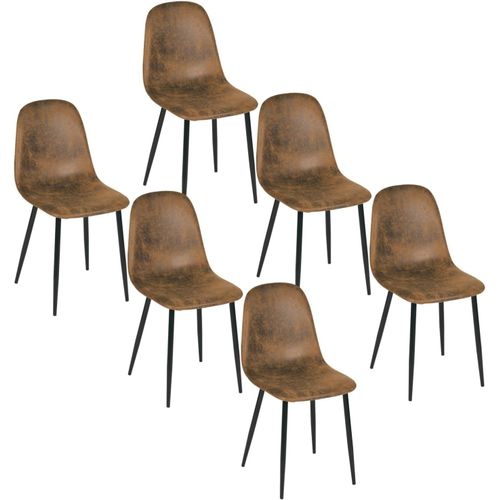 Lot De 6 Chaises De Salle À Manger Scandinave Imitation Daim Rembourré Métal Pour Cuisine, Salle À Manger, Salon, Marron.[G461]