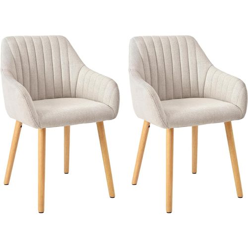 Chaises Beige Salle À Manger Lot De 2 Avec Accoudoirs Chaises Fauteuil Rembourrée En Polyester Avec Pieds En Bois Pour Salon Cuisine Et Bureau.[G189]