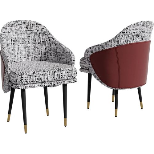 Lot De 2 Chaises Salle À Manger: Chaise Salon En Tissu Coton-Lin Gris Clair Et Cuir Chaise De Cuisine Design Avec Pieds En Métal Rembourrée Pour Coiffeuse, Chambre - 55x44x82cm.[G699]