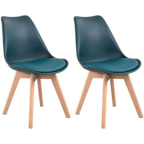 Lot De 2 Chaises De Salle À Manger Style Scandinaves Nora Bleues Avec Coussin, Chaises De Cuisine, Chaises Rembourrées, Pieds En Bois De Hêtre Massif.[G60]