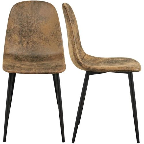 Lot De 2 Chaises De Salle À Manger En Daim Synthétique Style Scandinave Vintage Pour Cuisine, Salle À Manger, Cuisine, Salon, Pieds Noirs, Marron.[G52]