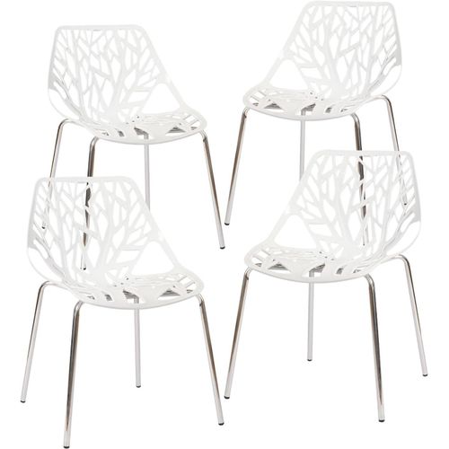 Lot Jeu Jardin Chaise Empilable Moderne En Plastique À Coque Creuse Pour La Cuisine Et La Salle À Manger, Blanche, Métal, White 1, Ensemble De 4.[G54]