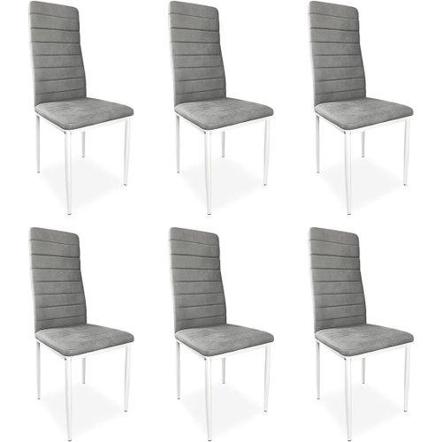 Lot De 6 Chaises Tapissées Pour Salon, Salle À Manger, Finitions Marengo Et Pieds Blancs, Modèle Yrsa, Aluminium, 40 Cm (Largeur) X 42 Cm (Profondeur) X 96 Cm (Hauteur).[G726]