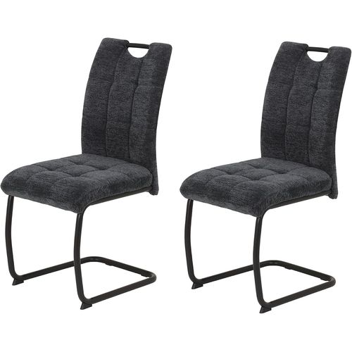Karla Lot De 2 Chaises De Salle À Manger - Pivotantes - En Tissu Peluche - Anthracite - Armature Ronde + Poignée - Noir.[G727]