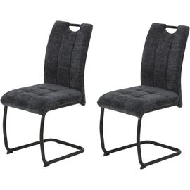 Karla Lot De 2 Chaises De Salle À Manger - Pivotantes - En Tissu Peluche - Anthracite - Armature Ronde + Poignée - Noir.[G727]