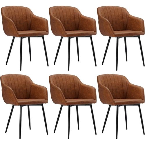 Lot De 6 Chaises Simili Cuir Marron Salle À Manger, Chaise De Cuisine, Chaise De Salon Avec Accoudoirs Rembourrés Et Pieds En Métal.[G37]