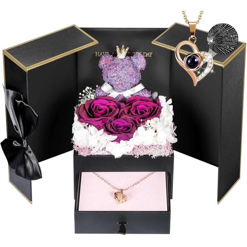 Cadeau De Noël Original De Fille Pour Maman, Collier De Bijoux De Roses Éternelles En 100 Langues Je T'aime, Fête Des Mères De Noël, Conserves De Roses Pour La Femme De Grand - Mère De Maman