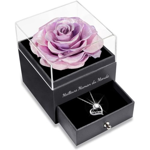Cadeau Fete Des Meres Original, Rose Eternelle Avec Bijoux Avec Argent 925 Collier, Fête Des Mères, Meilleure Maman Du Monde, Rose Préservée Fleur Cadeau Maman/Mamie, Cadeau Anniversaire Maman