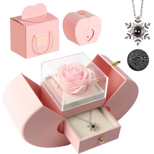 Rose Eternelle Collier Femme Cadeau Pour Elle, Rose Cadeau Avec Collier I Love You Pour Femme Épouse Petite Amie Maman Pour Anniversaire, Anniversaire, Saint-Valentin, Fête Des Mères, Noël (Rose)