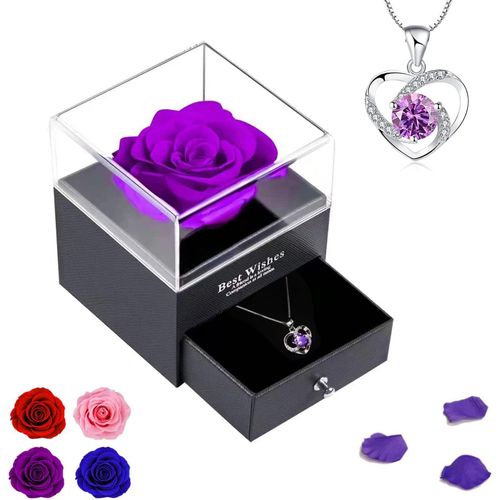 Rose Éternelle Cadeau St Saint Valentin Femme Rose Éternelleavec Love You Collier Boîte À Bijoux, Idee Cadeau Saint Valentin Mariage Fete Des Meres Pour Femme Maman