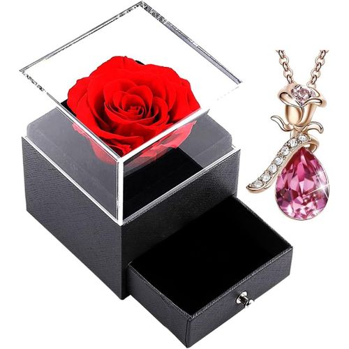 Collier Rose Éternel, Boîte À Bijoux En Fleurs Préservées, Cadeau De Bijoux, Cadeau De Fête Des Grands-Mères, Cadeau D'anniversaire De Femme, Cadeau De Noël, (Rose Doré)