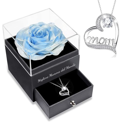 Idee Cadeau Maman,Rose Eternelle Avec Bijoux Avec Argent 925 Collier, Migliore Mamma Del Mondo, Rose Préservée Fleurs Cadeau Pour La Fête Des Mères Anniversaire Noel Cadeau Pour Maman Grand-Mère