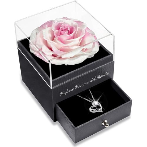 Idee Cadeau Maman,Rose Eternelle Avec Bijoux Avec Argent 925 Collier, Migliore Mamma Del Mondo, Rose Préservée Fleurs Cadeau Pour La Fête Des Mères Anniversaire Noel Cadeau Pour Maman Grand-Mère