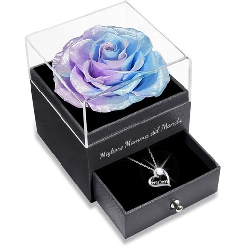 Idee Cadeau Maman,Rose Eternelle Avec Bijoux Avec Argent 925 Collier, Migliore Mamma Del Mondo, Rose Préservée Fleurs Cadeau Pour La Fête Des Mères Anniversaire Noel Cadeau Pour Maman Grand-Mère