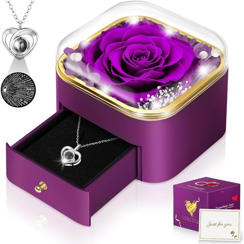 Cadeaux Pour Femme, Maman, Petite Amie, Fleurs Éternelles Préservées, Vraie Rose Avec Collier, Pour Elle Pour Un Anniversaire, La Saint-Valentin, La Fête Des Mères, Noël