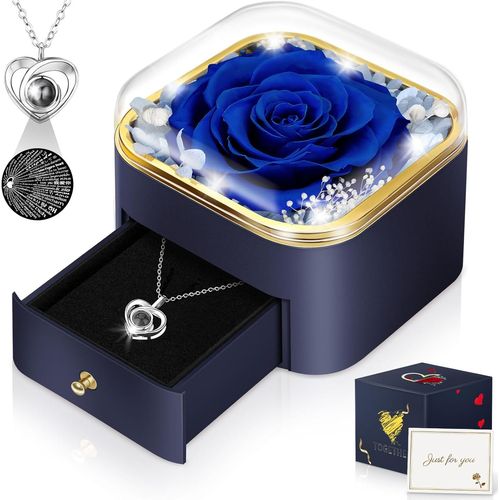 Cadeaux Pour Femme, Maman, Petite Amie, Fleurs Éternelles Préservées, Vraie Rose Avec Collier, Pour Elle Pour Un Anniversaire, La Saint-Valentin, La Fête Des Mères, Noël